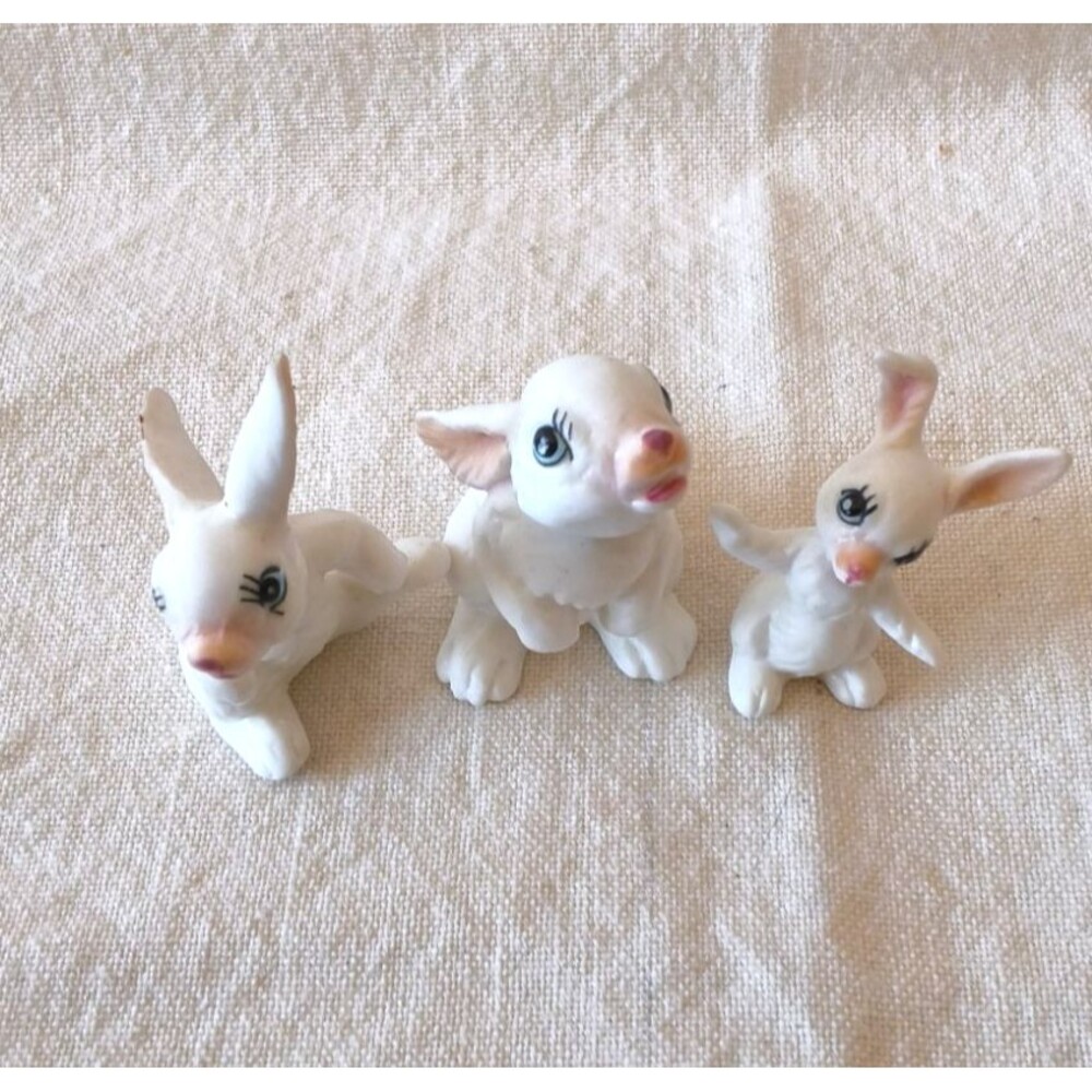 Homco Playful Bunnies Miniature Bone China Anamorphic VINTAGE MCM Kitsch